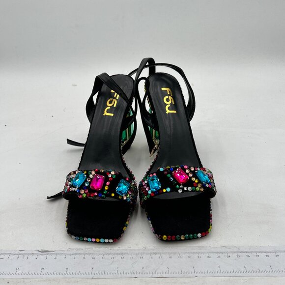 FSJ Black Multicolor Embellished Heels - Picture 3 of 8